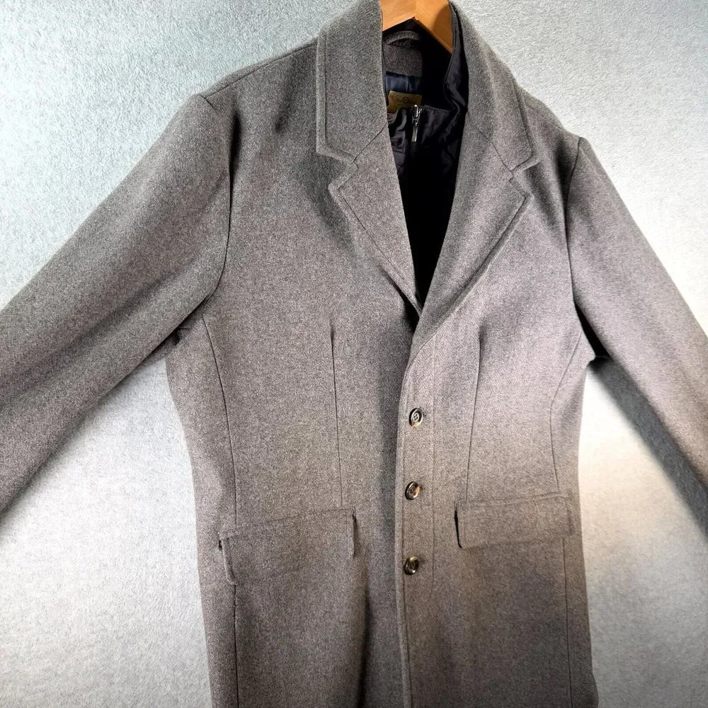 Tre Vero Wool Coat Men's XL Gray Inner Placket Front Notch Lapel Single Breasted